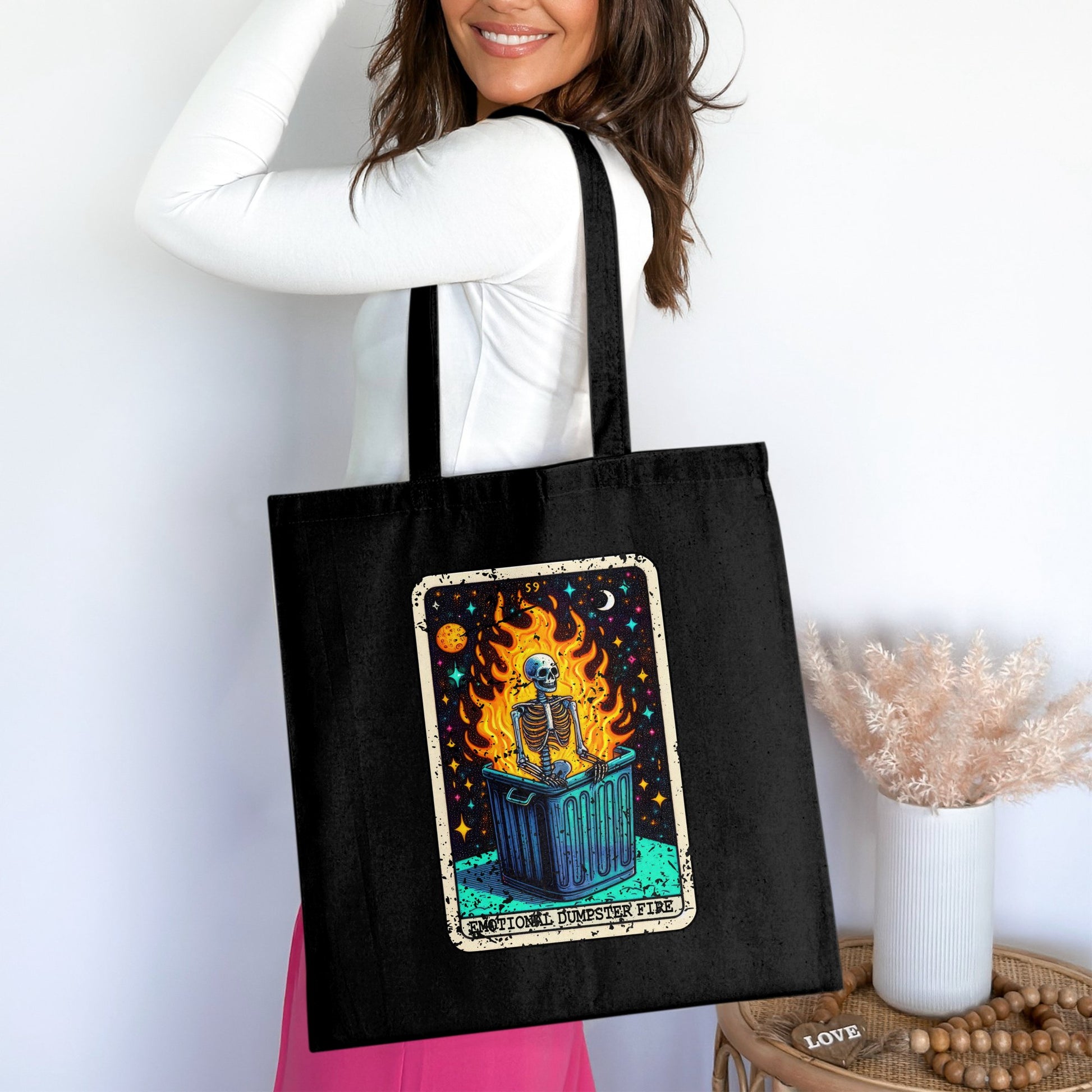 Skeleton in Dumpster Fire Graphic Tote Bag product