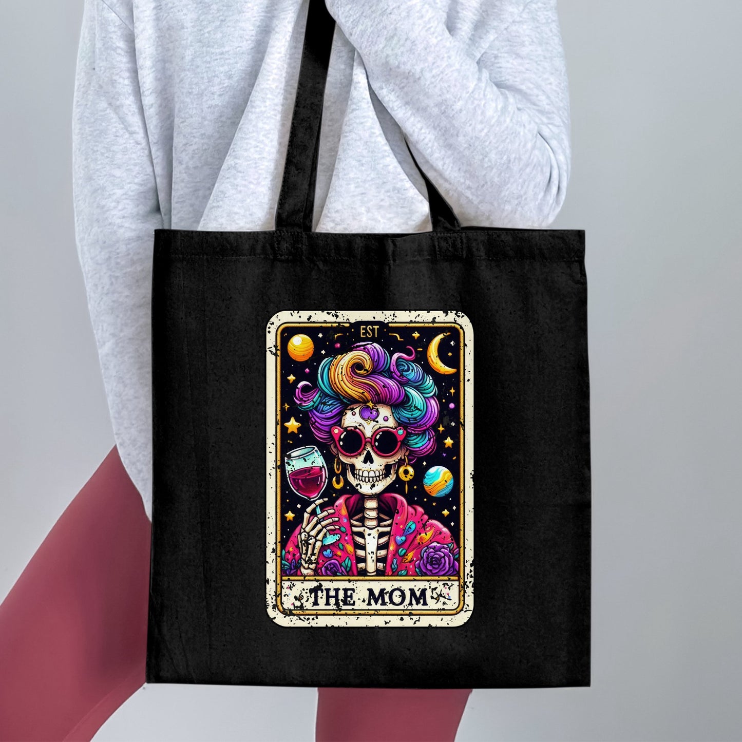 Colorful Skull Mom Design Reusable Tote Bag product
