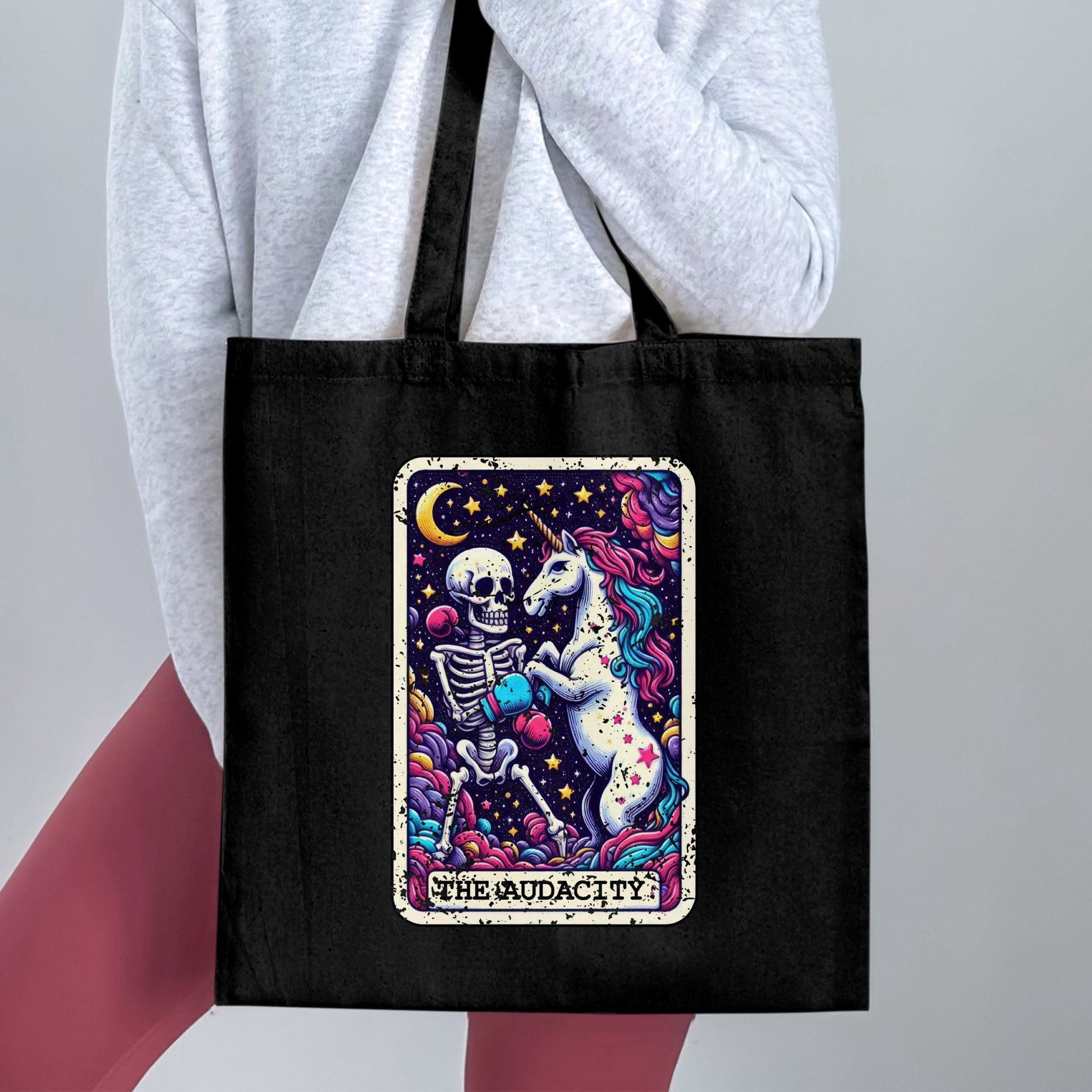 The Audacity Skeleton and Unicorn Design Tote Bag product type