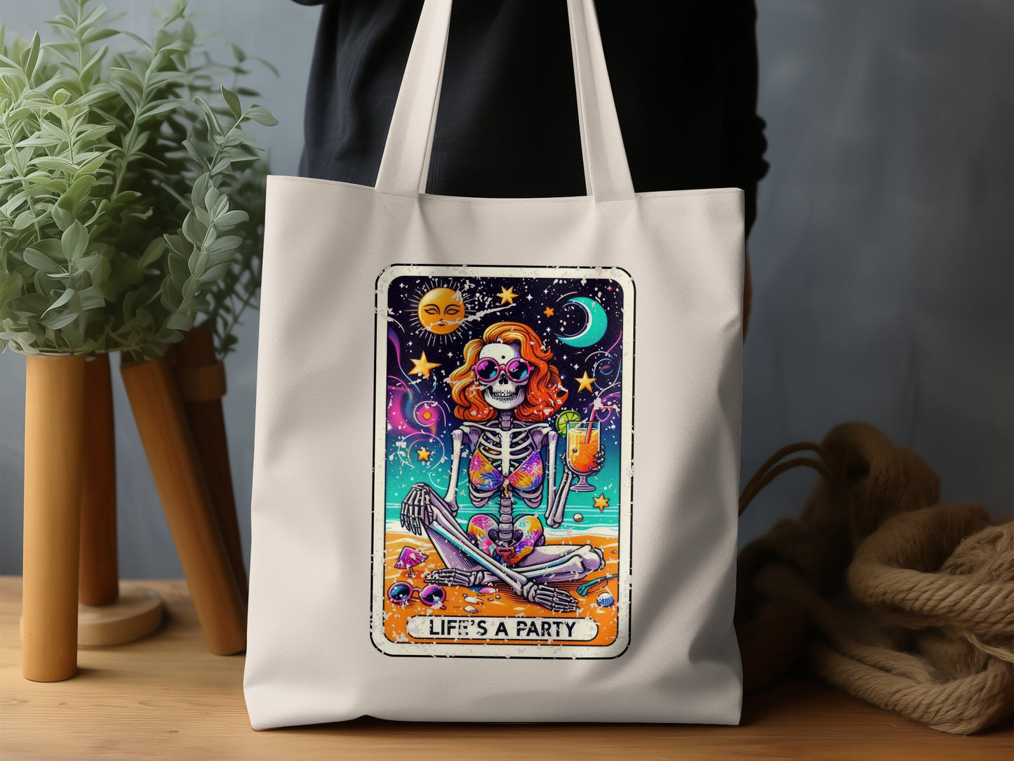 Life's A Party Skeleton Design Tote Bag product