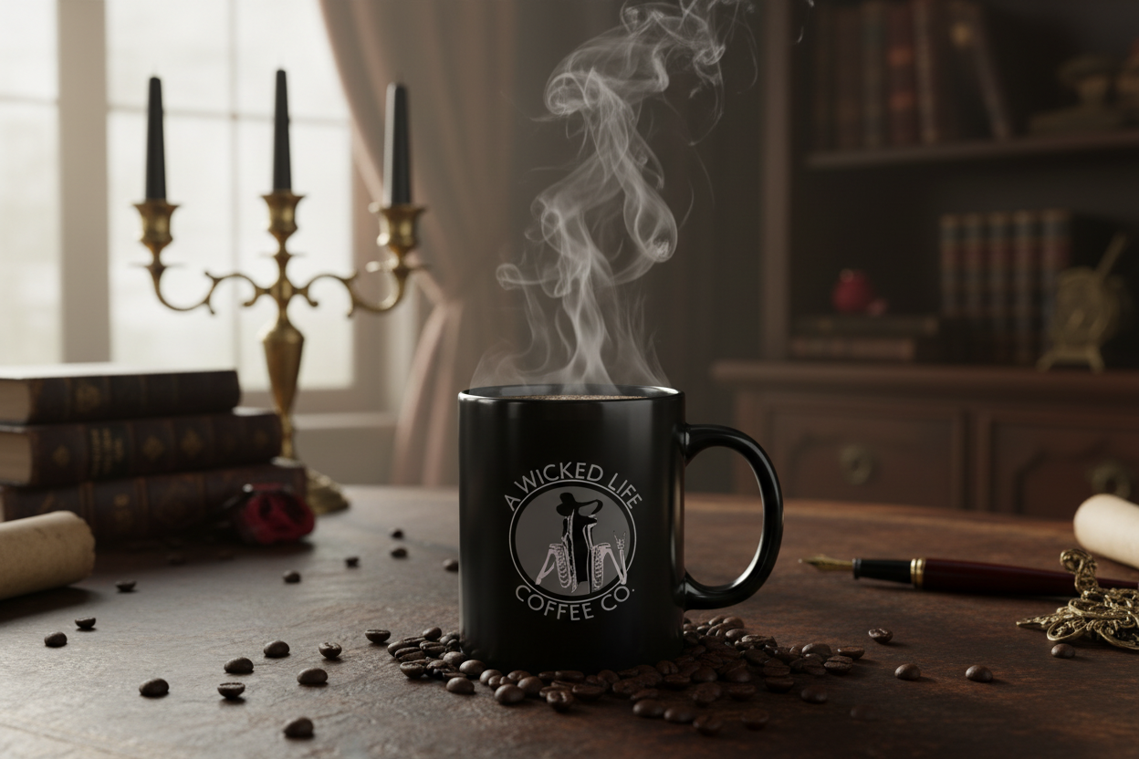Black A Wicked Life Mug - Morning Coffee Scene