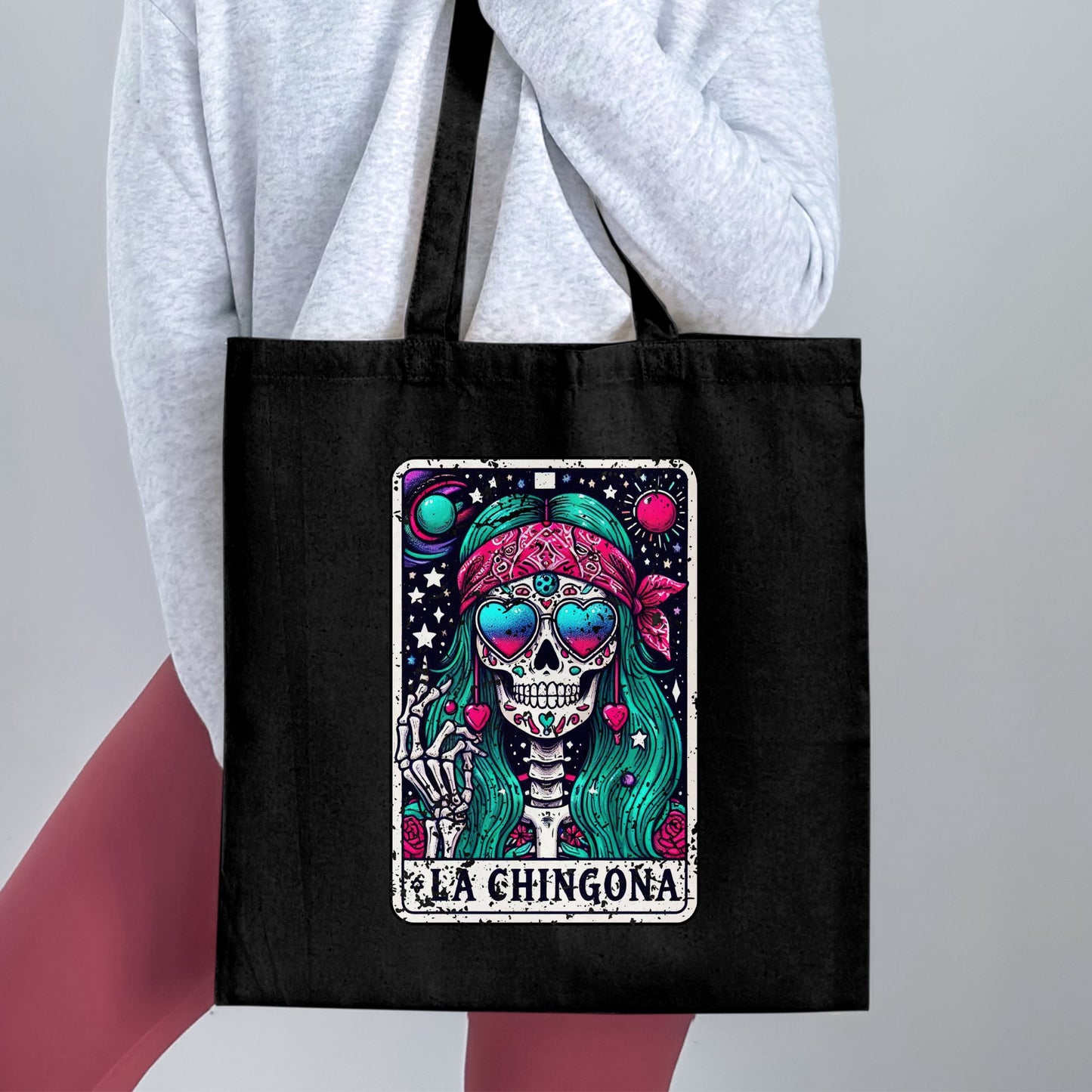 La Chingona Colorful Skull Design Tote Bag product type