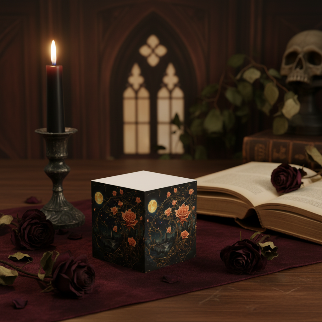 Floral celestial rose sticky note cube close-up, perfect for journaling and desk organization
