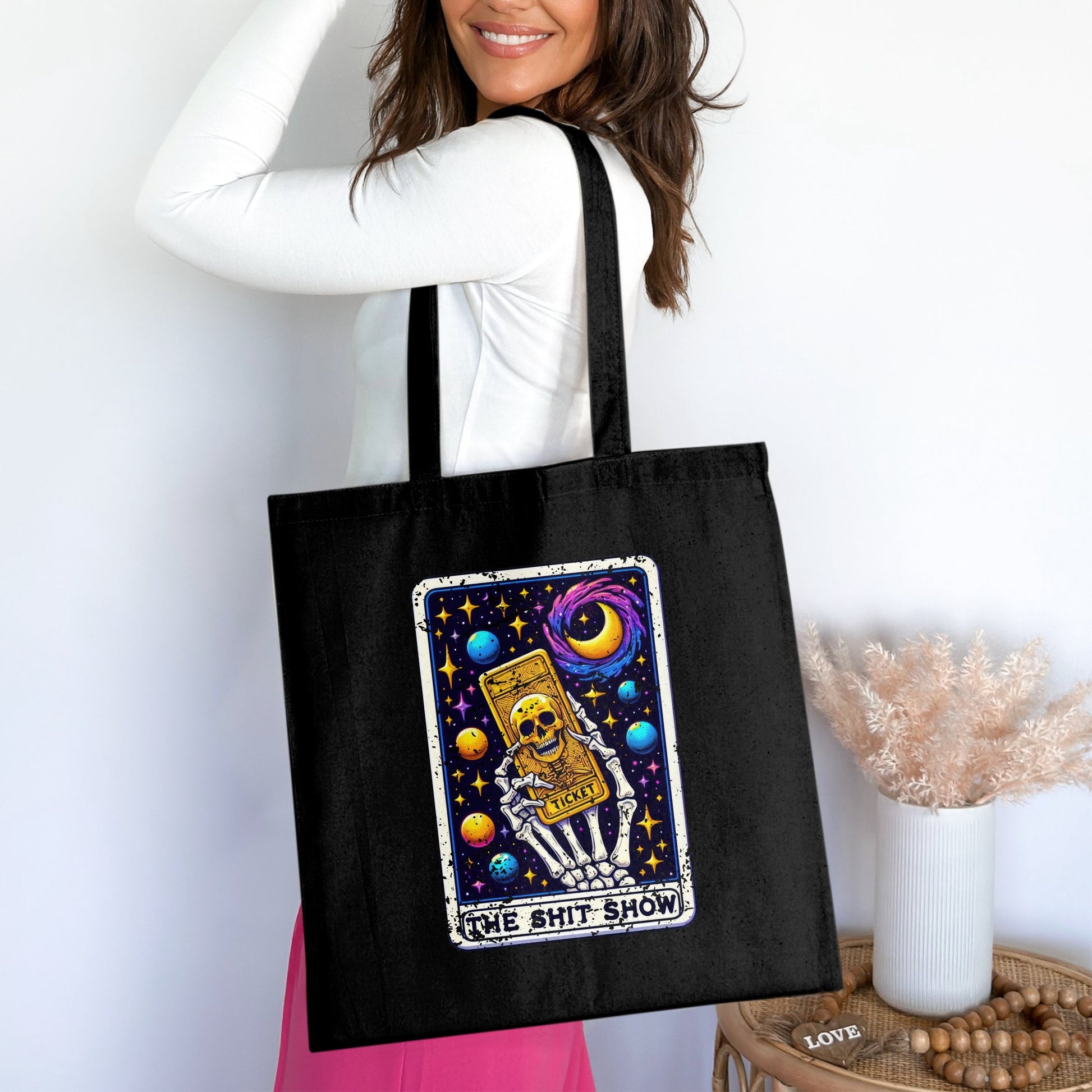 The Shit Show Skeleton Funny Black Tote Bag product type