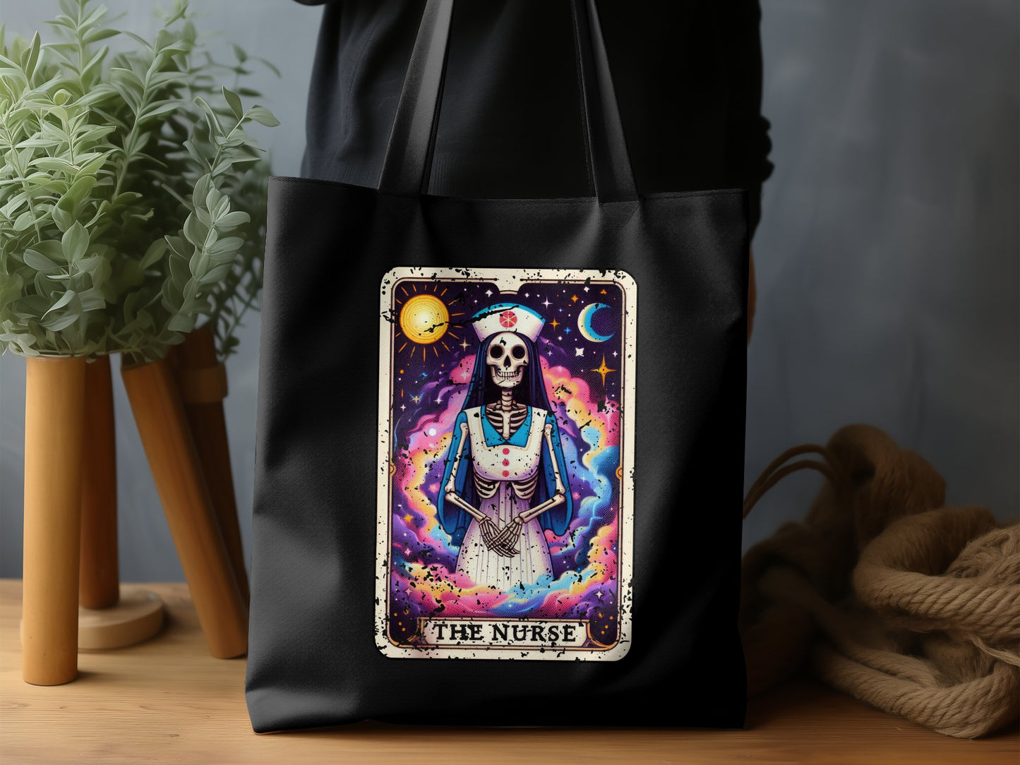 Mystic Nurse Tarot Card Skeleton Fantasy Art Tote product