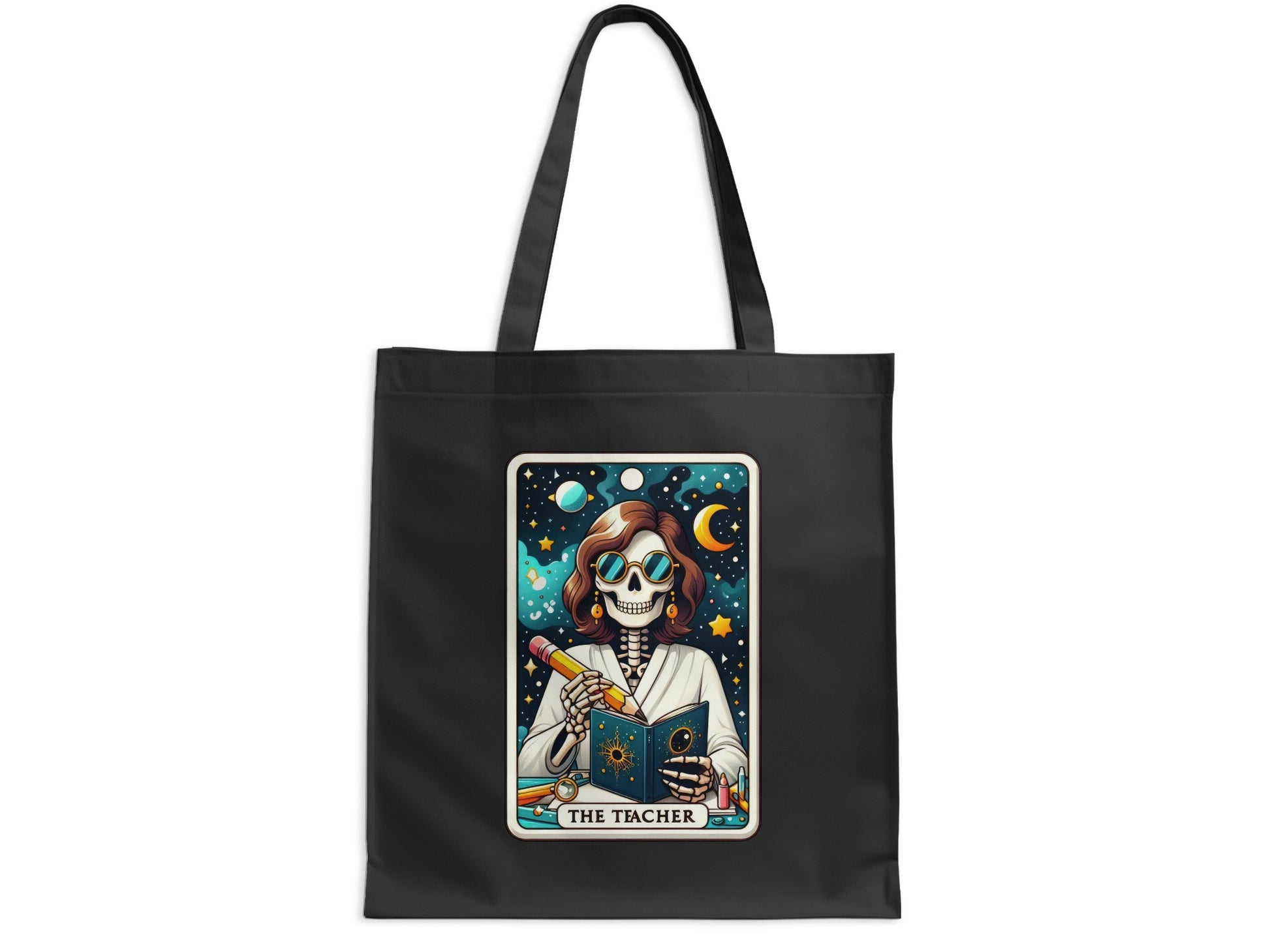 The Teacher Skeleton Space Graphic Black Tote Bag product type