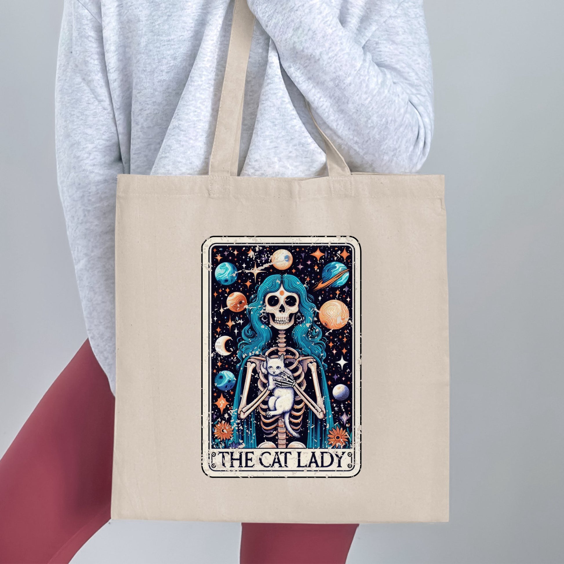 The Cat Lady Artwork Skeleton with Cat Tote Bag Product