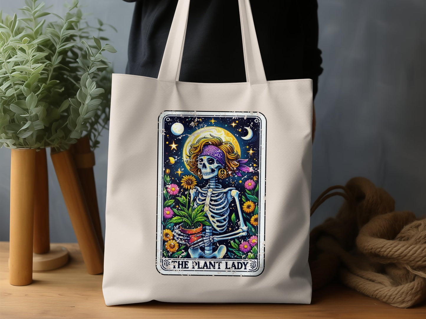 The Plant Lady Skeleton Graphic Design Tote Bag product