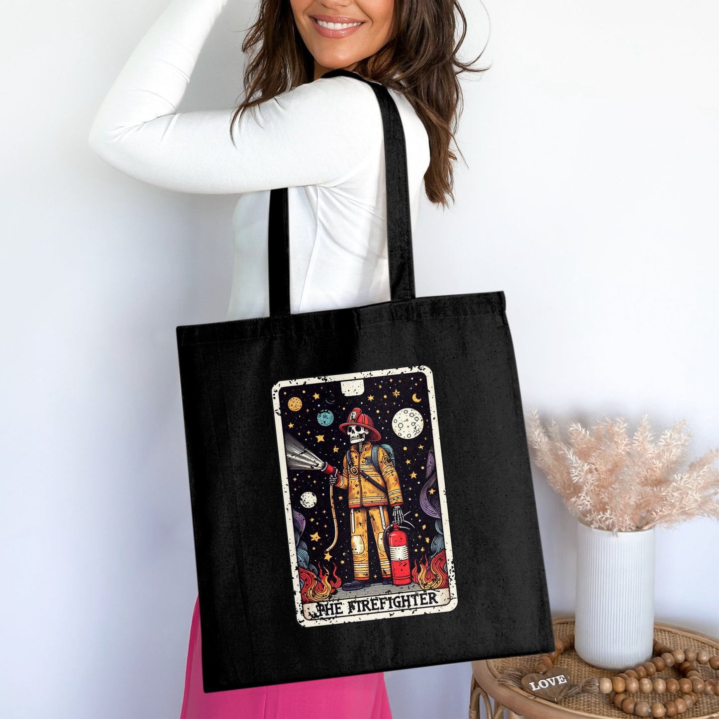 Mystical Firefighter Tarot Card Design Tote Bag product type