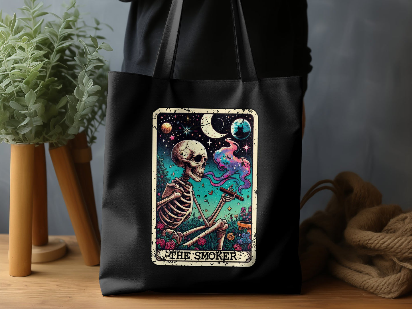 The Smoker Smoking Skeleton Art Tote Bag product type