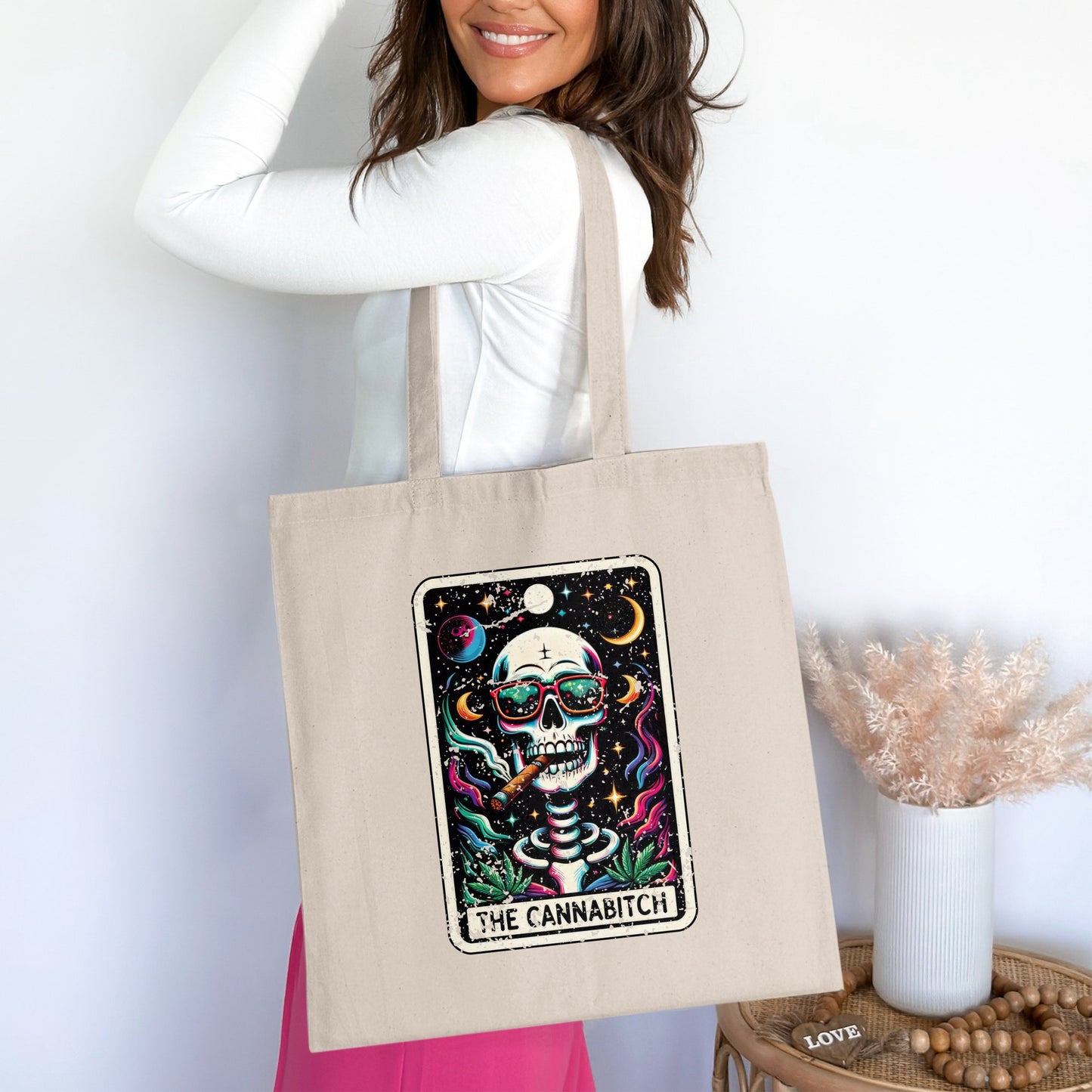 The Cannabitch Skull Artwork on Tote Bag Unique Product