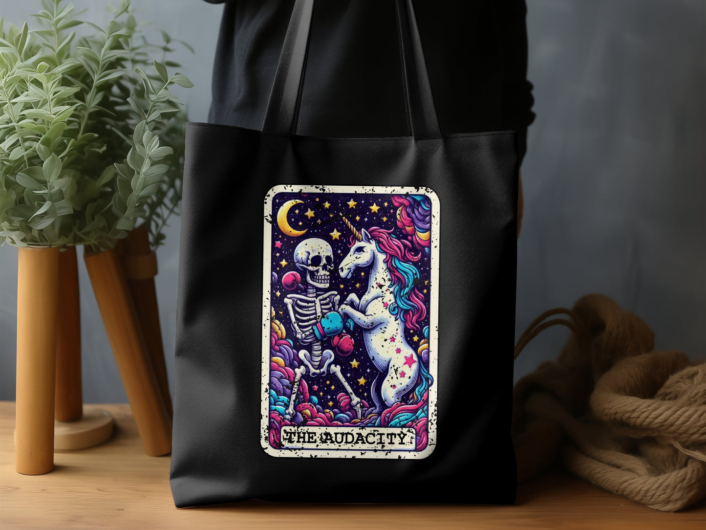 THE AUDACITY Skeleton Riding Unicorn Tote Bag product