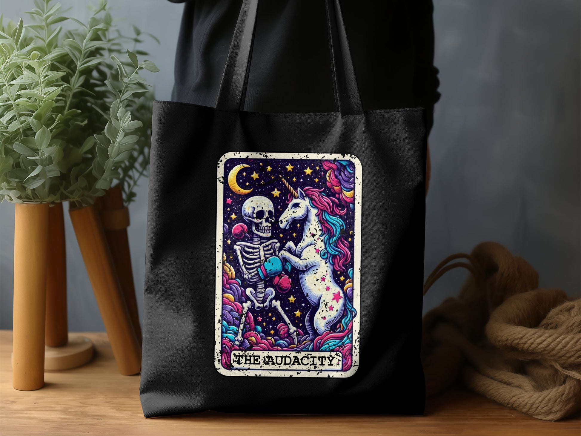 THE AUDACITY Skeleton Riding Unicorn Tote Bag product