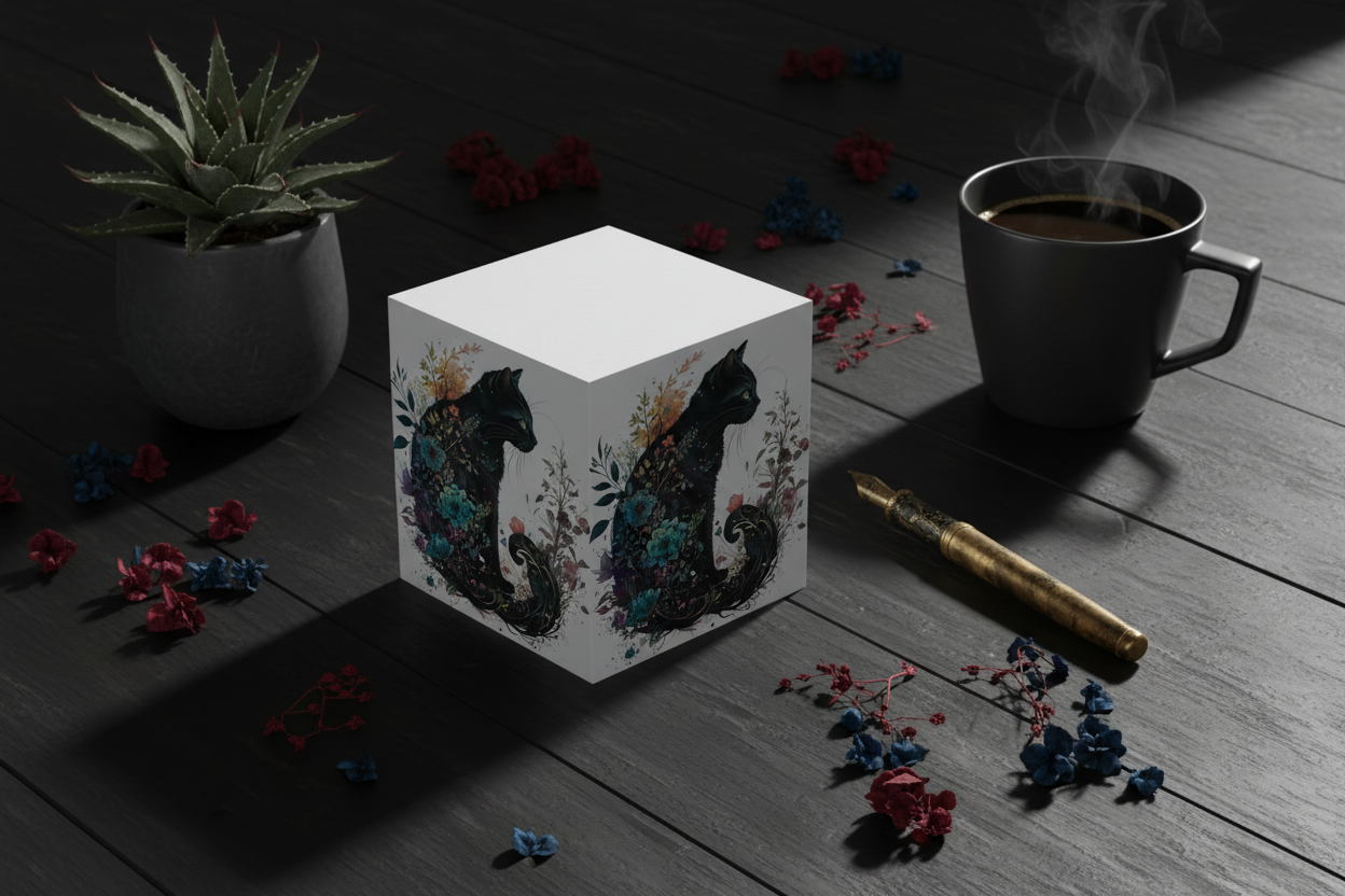 Floral Cat Note Cube Lifestyle
