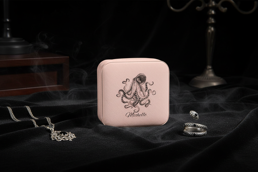 Gothic lifestyle photo of octopus jewelry travel case