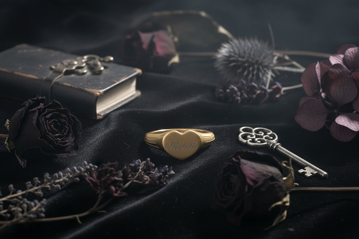 Heart Signet Ring - Dark Velvet Display