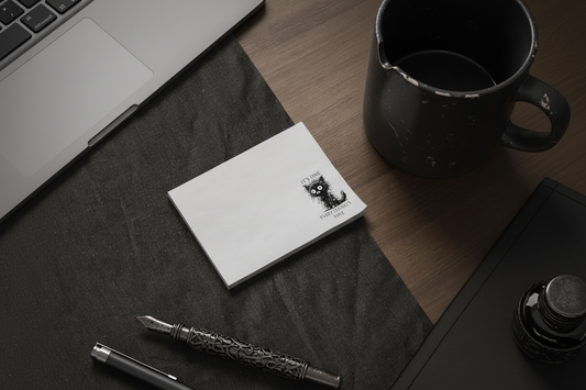 Stressed Cat Note Pads - Gothic Desk Scene